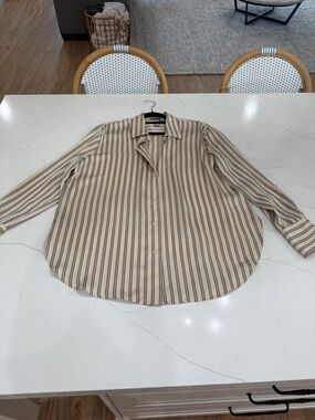 H&M Beige and Black Striped Button-Down Shirt